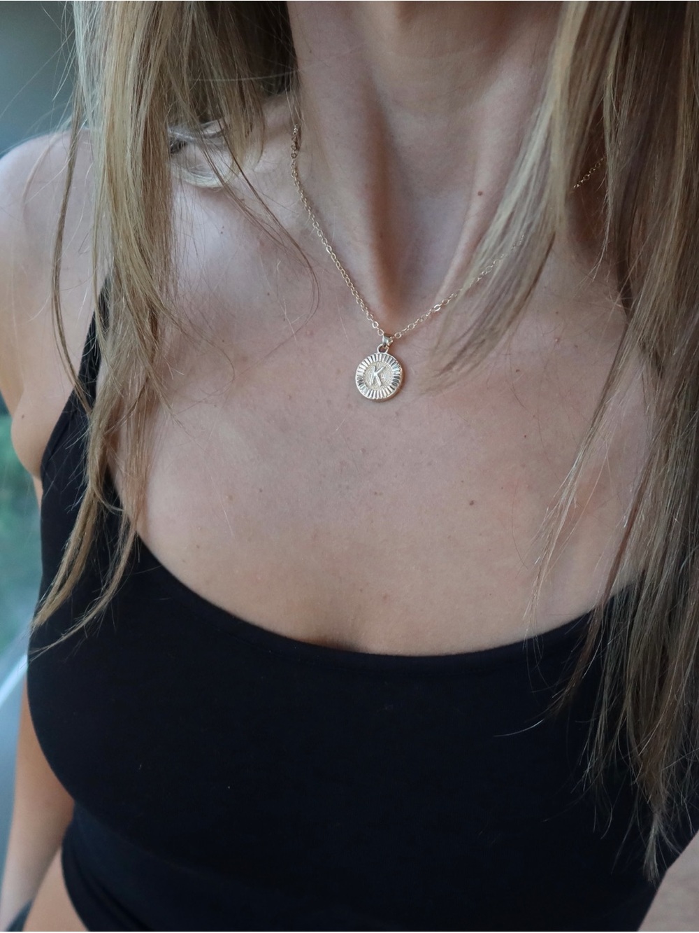 Gold Pendant K Initial Necklace - Picture 1 of 4